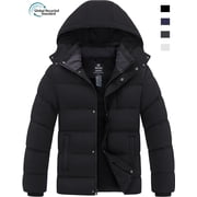 Men's Waterproof Winter Puffer Jacket with Detachable Hood Warm Coat Black L