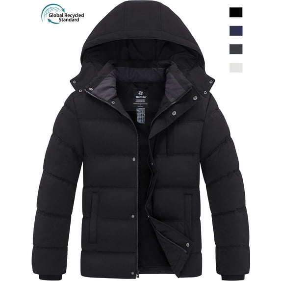 Wantdo Men's Waterproof Winter Puffer Jacket with Detachable Hood Warm Coat Black L