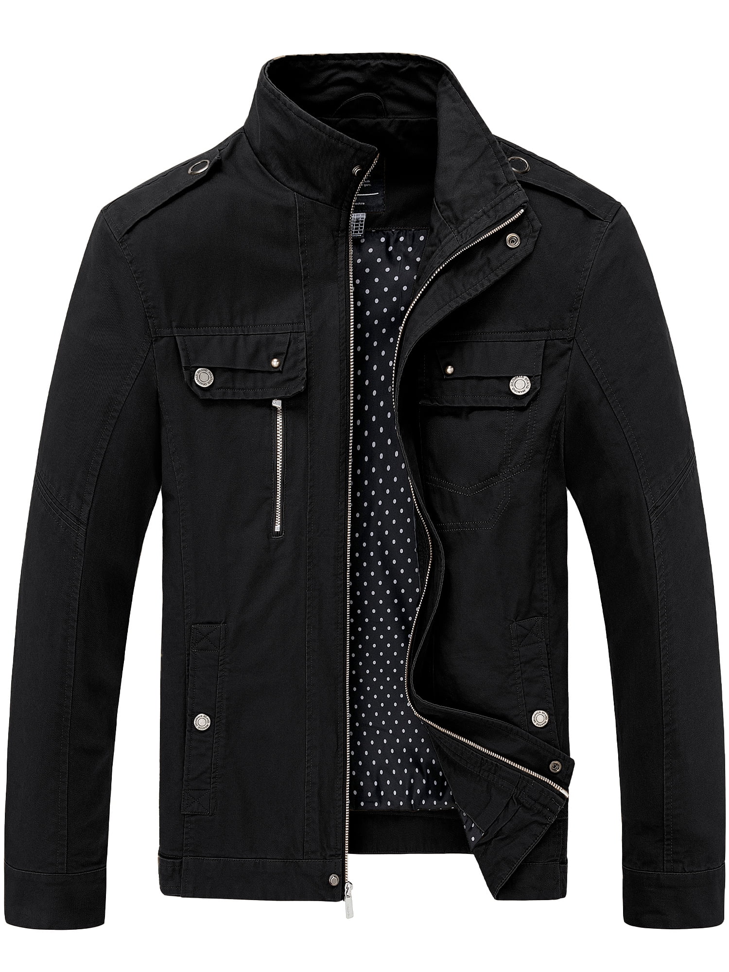 Wantdo Men s Spring Jacket Lightweight Canvas Cotton Windbreaker Black M