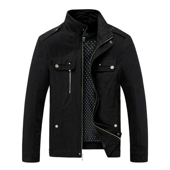 Wantdo Men's Spring Jacket Stand Collar Lightweight Jacket Black L