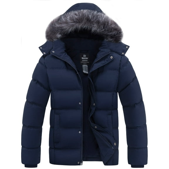 Wantdo Men's Thicken Puffer Jacket Windproof Winter Coat Hooded Winter Outerwear Coat Navy M