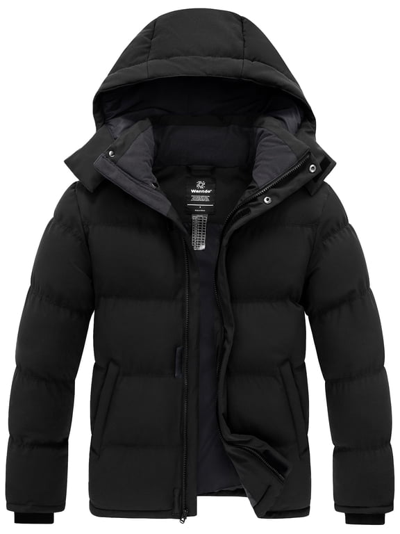 Men's Warm Winter Coat Quilted Bomber Jacket Thicken Parka Black L