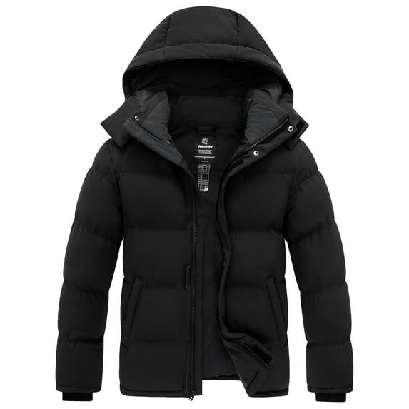 Wantdo Men's Warm Winter Coat Quilted Bomber Jacket Thicken Parka Black L