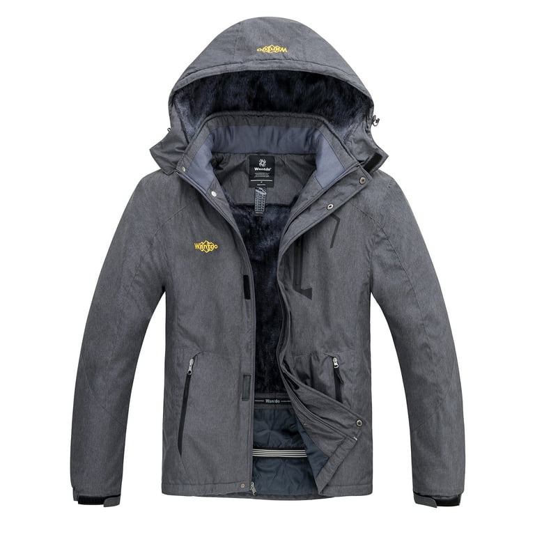 Wantdo Men's Waterproof Fleece Ski Jacket Windproof Snow Jacket Gray M 