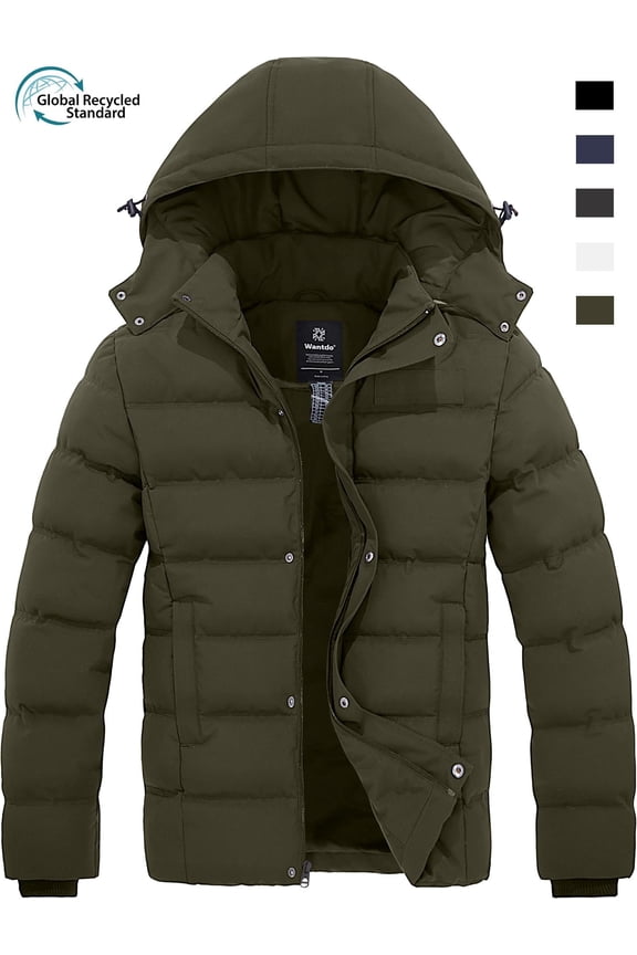Men's Winter Coat Insulated Puffer Jacket Windbreaker Jacket with Hood Army Green S