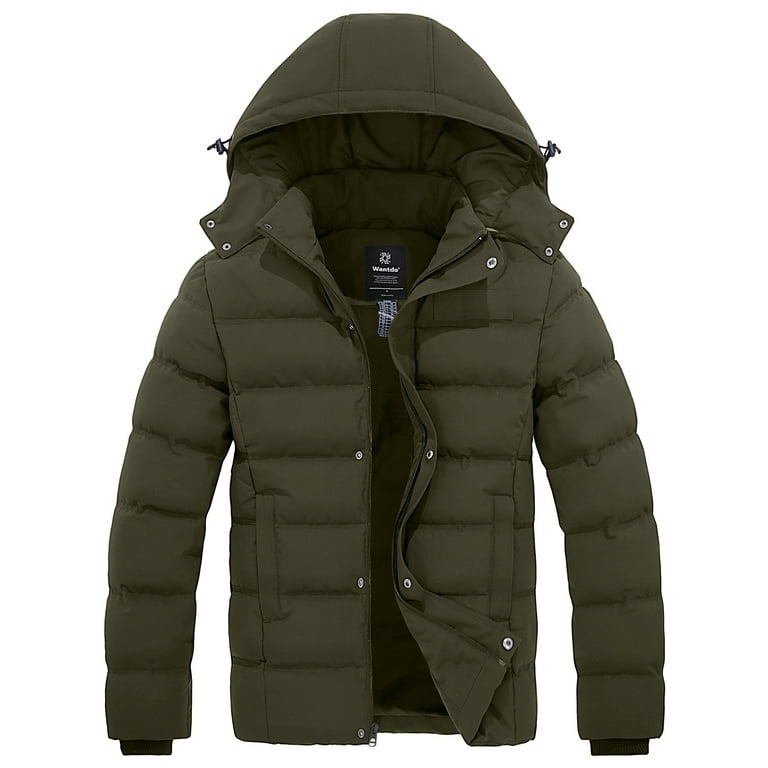 Wantdo Men s Winter Coat Insulated Puffer Jacket Windbreaker Jacket with Hood Army Green S Walmart