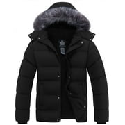 WANTDO Men's Winter Coat Recycled Padded Winter Jacket Waterproof Puffer Jacket with Detachable Hood Black L
