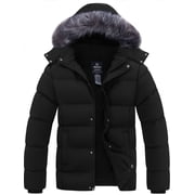 Men's Winter Coat Recycled Padded Winter Jacket Waterproof Puffer Jacket with Detachable Hood Black L