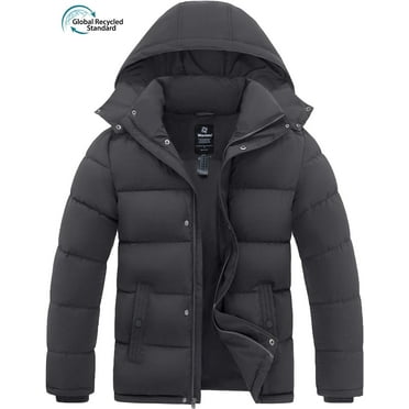 Wantdo Men's Winter Coat Warm Puffer Jacket Quilted Winter Jacket with Detachable Hood Dark Gray S