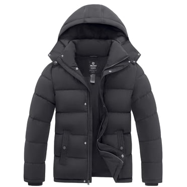 Wantdo Men's Winter Quilted Jacket – Waterproof Puffer Coat With Removable Hood, Insulated (WDE15)
