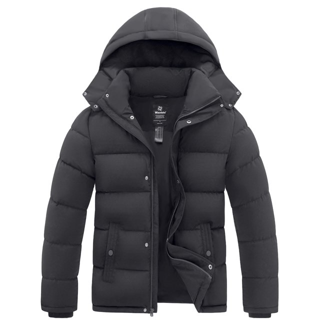 Wantdo Men's Winter Quilted Jacket – Waterproof Puffer Coat With Removable Hood, Insulated (WDE15)