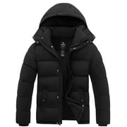 Wantdo Men's Recycled Winter Coat Warm Quilted Winter Jacket Recycled Puffer Jacket with Removable Hood Black L