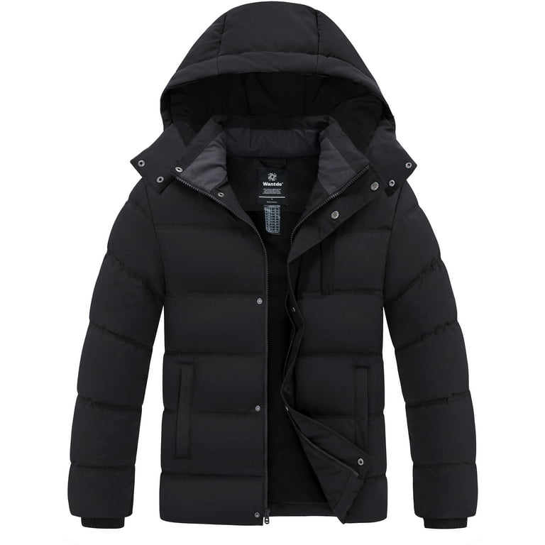 Wantdo Men s Recycled Winter Coat Warm Winter Jacket Waterproof Puffer Jacket with Deachable Hood Black L Walmart