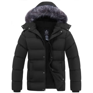 Wantdo Men's Winter Coat Warm Winter Jacket Thicken Recycled Winter Snow Jacket with Hood Dark Gray L