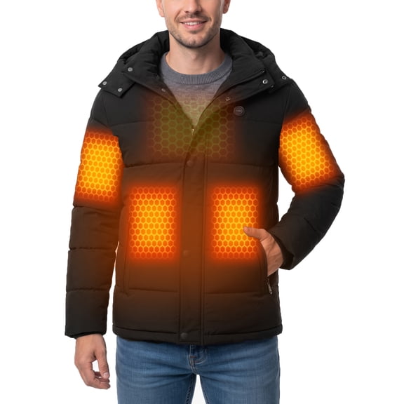Wantdo Men's Winter Heated Jacket with 20000mAh Battery Pack, Mid Length Warm Coat for Cold Weather Black Large