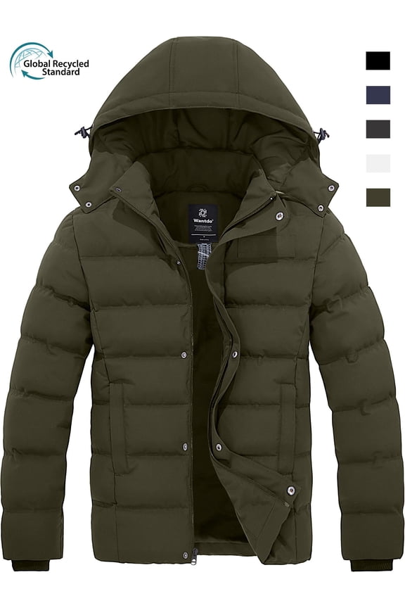 Men's Winter Jacket Quilted Puffer Coat Waterproof Puffer Jacket Army Green L