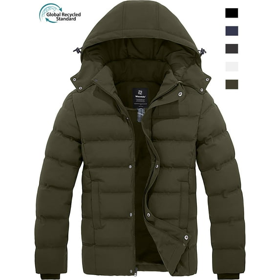 Wantdo Men's Winter Jacket Quilted Puffer Coat Waterproof Puffer Jacket Army Green L