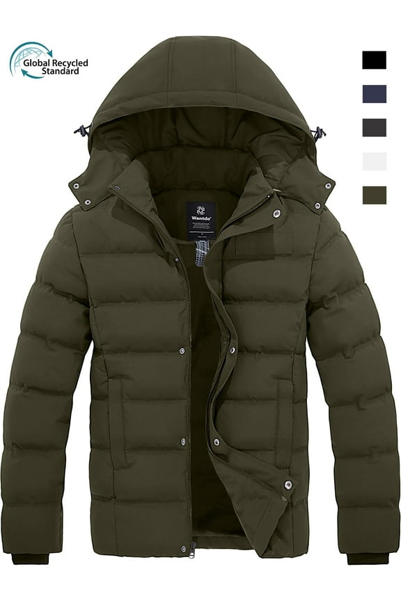 Men's Winter Jacket Quilted Puffer Coat Waterproof Puffer Jacket Army Green L