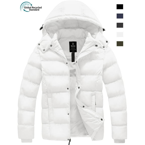 Wantdo Men's Winter Jacket Quilted Winter Puffer Coat Waterproof Puffer Jacket White L