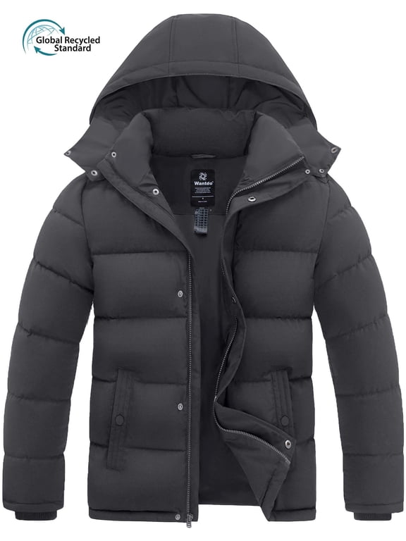 Men's Winter Jacket Recycled Hooded Thicken Winter Coat Windproof Windbreaker Jacket Dark Gray M