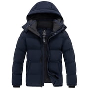 Men's Winter Jacket Warm Puffer Coat Recycled Winter Coat with Hood Navy M
