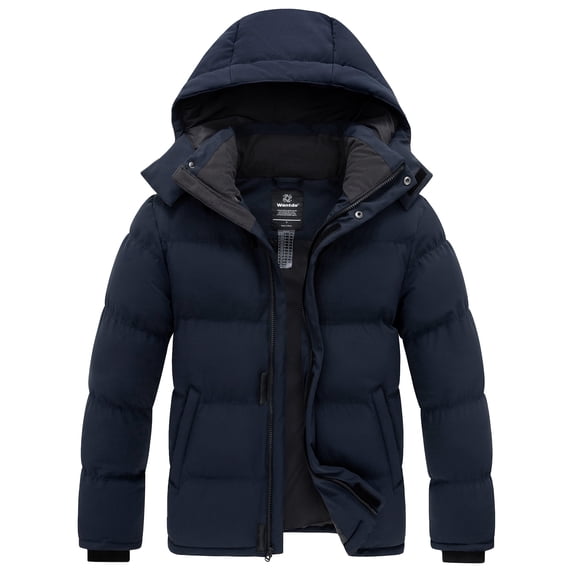 Wantdo Men's Winter Jacket Warm Puffer Coat Recycled Winter Coat with Hood Navy M