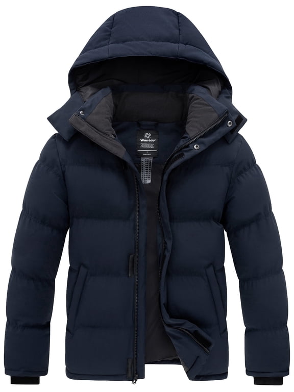 Men's Winter Jacket Warm Puffer Coat Recycled Winter Coat with Hood Navy M