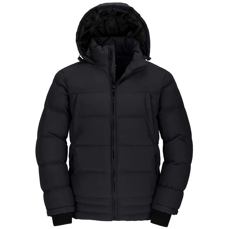Wantdo Men s Windbreaker Winter Jacket Warm Puffer Coat with Hood for Wet Weather Gear Black L Walmart