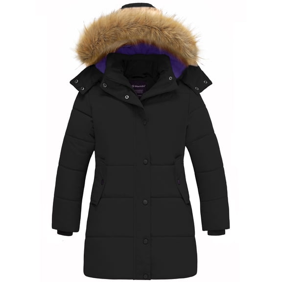 Wantdo Girl's Coat Insulated Winter Coat Puffer Parka Jacket Outerwear Jacket Black 10/12