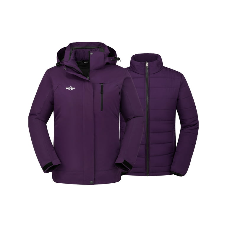 Wantdo Women's 3-in-1 Ski Jacket Hooded Jacket Mountain Winter Coat Dark  Purple Size M 