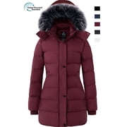 Women's Big and Tall Jacket Quilted Puffer Jacket Long Winter Parka Jacket Wine Red 2XL