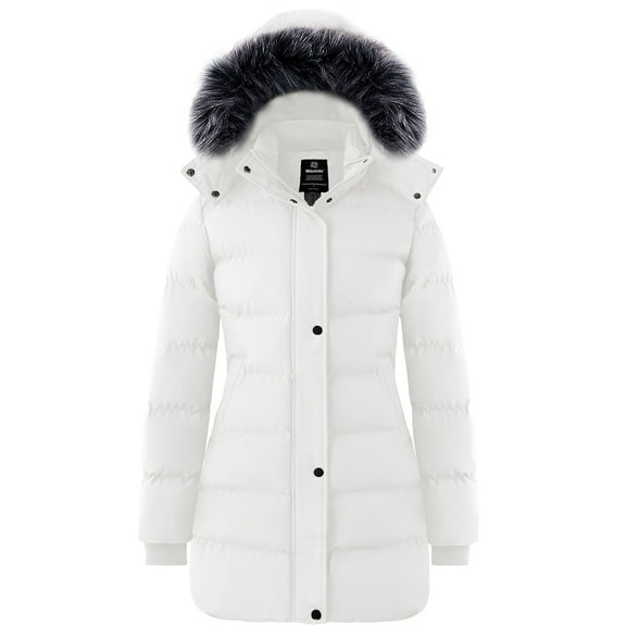 Wantdo Women's Big and Tall Jacket Recycled Quilted Winter Jacket Windproof Winter Puffer Coat White 2XL