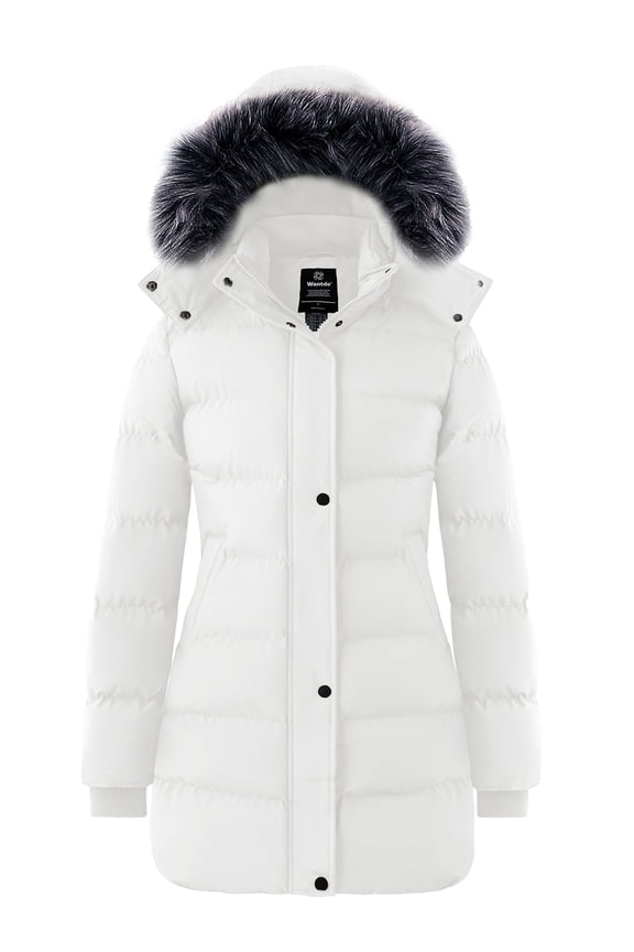Women's Big and Tall Jacket Recycled Quilted Winter Jacket Windproof Winter Puffer Coat White 2XL