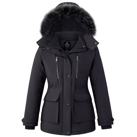 Wantdo Women's Big and Tall Puffer Coat Warm Waterproof Winter Jacket Windproof Parka Coat Dark Gray 2XL