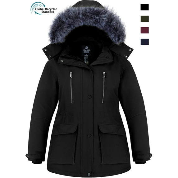Wantdo Women's Big and Tall Waterproof Coat Puffy Winter Jacket Warm Thicken Hooded Parka Jacket Black 3XL