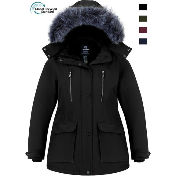 Wantdo Women's Big and Tall Waterproof Coat Puffy Winter Jacket Warm Thicken Hooded Parka Jacket Black 3XL