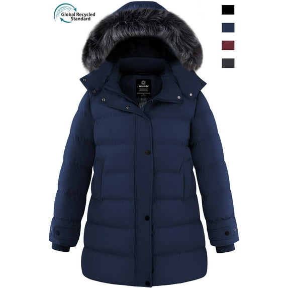 Wantdo Women's Big and Tall Winter Coat Thicken Puffer Jacket with Hood Windproof Puffy Coat Navy 5XL