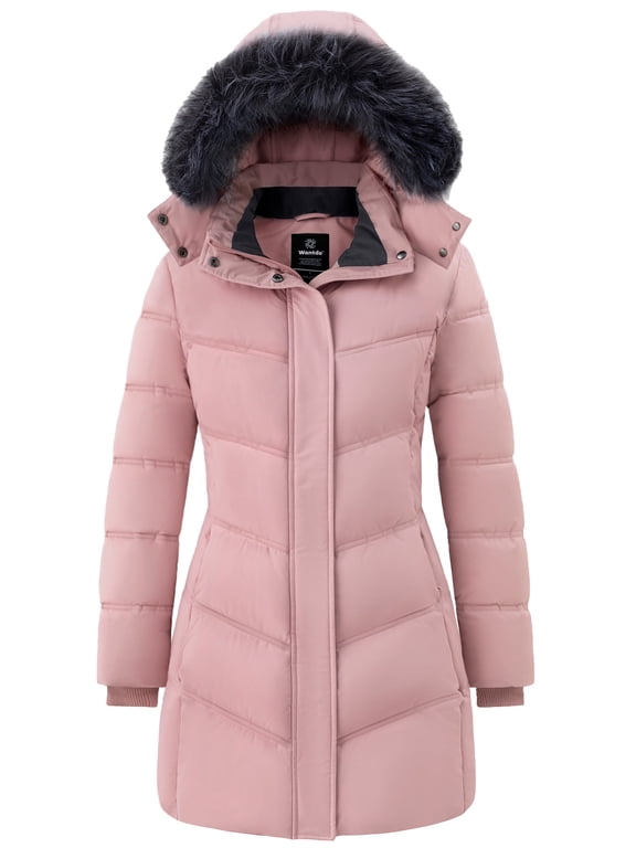 Women's Coat Recycled Winter Jacket Padded Winter Coat Hooded Windbreaker Jacket Pink M