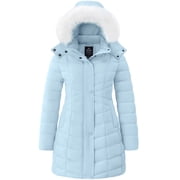 Women's Plus Size Coat Padded Winter Jacket Waterproof Winter Snow Coat Light Blue 2XL