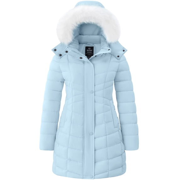 Wantdo Women's Plus Size Coat Padded Winter Jacket Waterproof Winter Snow Coat Light Blue 2XL