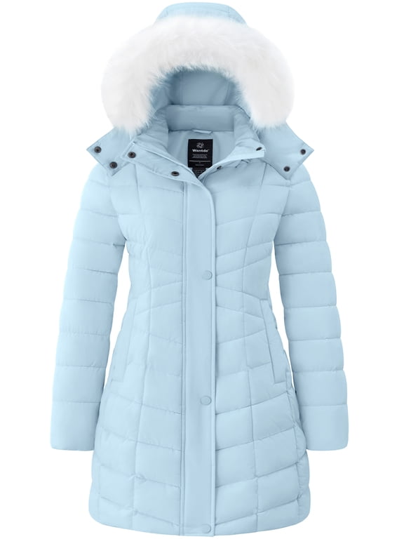 Women's Winter Coat Warm Winter Jacket Waterproof Jacket Quilted Bomble Coat Light Blue L