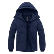 Wantdo Womens Thicken Winter Coat Quilted Jacket Winter Jacket Warm Puffer Coat with Hood Navy L