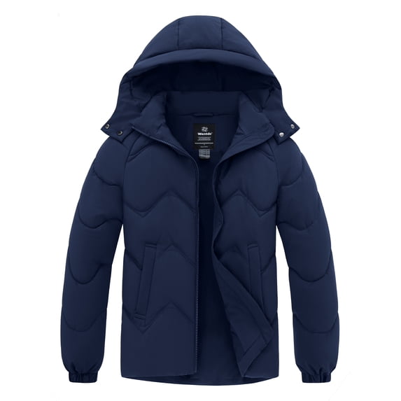 Wantdo Women's Plus Size Puffer Jacket Padded Fleece Coat Winter Jacket with Hood Navy 2XL