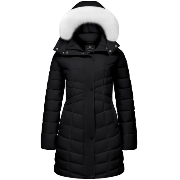 Wantdo Women's Coat Padded Winter Jacket Waterproof Winter Coat Warm Puffer Jacket Black L