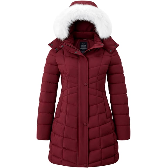 Wantdo Women's Winter Coat Warm Winter Jacket Recycled Waterproof Jacket Outerwear Coat Wine Red M