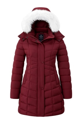 Women's Plus Size Coat Quilted Winter Jacket Waterproof Bomble Coat Wine Red 3XL
