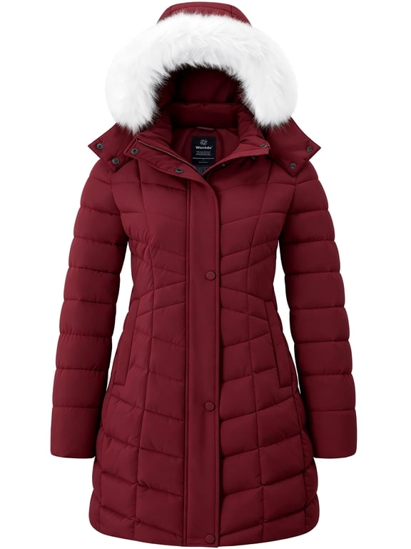 Women's Plus Size Winter Coat Recycled Winter Jacket Mid-length Snow Jacket Wine Red 2XL