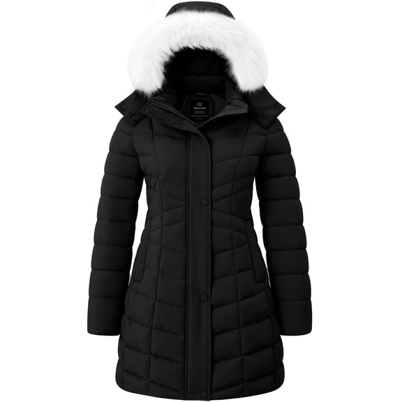 Wantdo Women's Coat Padded Winter Jacket Waterproof Winter Coat Warm Puffer Jacket Black L