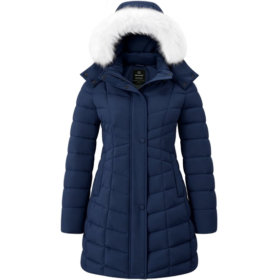 Wantdo Women's Winter Jacket Insulated Winter Coat Waterproof Jacket Warm Puffer Coat Navy S