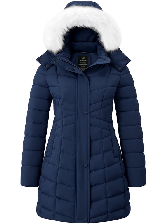 Women's Plus Size Coat Waterproof Winter Jacket Padded Winter Coat Puffer Parka Navy 2XL